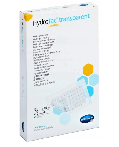 HydroTac Transparent Comfort Opatrunek 6,5 cm x 10 cm, 10 sztuk - Wodoodporny, przejrzysty opatrunek hydrożelowy wykonany z nawodnionego poliuretanu - 1