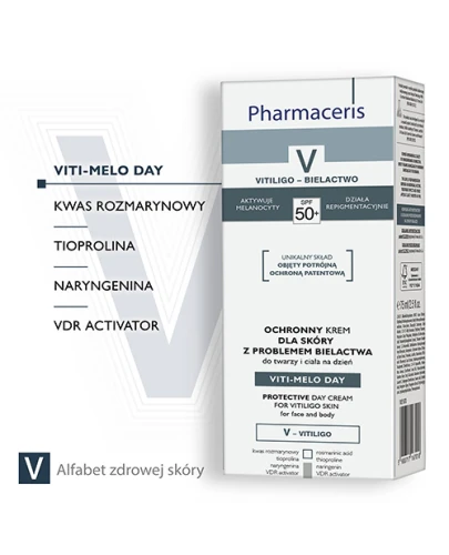 Pharmaceris V Viti Melo Day, krem ochronny  SPF 50+, 75 ml - Do twarzy i ciała, do skóry z problemem bielactwa - 1