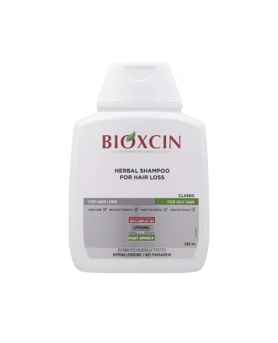 Bioxcin Classic Ziołowy szampon do włosów przetłuszczających się, osłabionych, z tendencją do wypadania, 300 ml - Dedykowany włosom przetłuszczającym się, osłabionym oraz z tendencją do nadmiernego wypadania. - 1