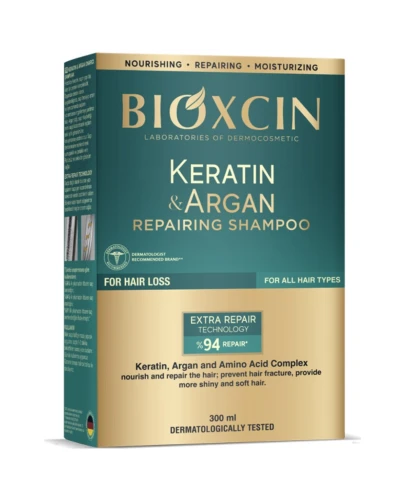 Bioxcin Keratin&Argan, szampon regenerująco – nawilżający, 300 ml - Oczyszcza, wzmacnia, pomaga zapobiegać wypadaniu włosów - 1