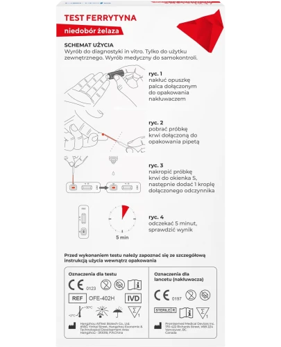 Diather Test Ferrytyna niedobór żelaza 1 sztuka - Domowy test diagnostyczny na niedobory żelaza - 2
