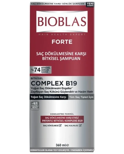 Bioblas Forte Complex B19, szampon przeciw intensywnemu wypadaniu włosów, 360 ml - Odżywczy produkt do pielęgnacji włosów i skóry głowy - 1