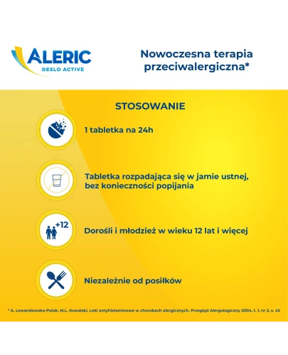 Aleric Deslo Active 5 mg, 30 tabletek ulegających rozpadowi w jamie ustnej - Z desloratadyną dla dorosłych i młodzieży od 12. roku życia - 3