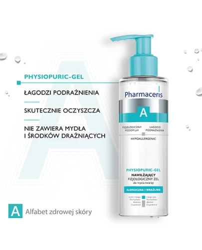 Pharmaceris A Physiopuric-Gel, nawilżający fizjologiczny żel do mycia twarzy, 190 ml - Do codziennego oczyszczania skóry wrażliwej.  - 2