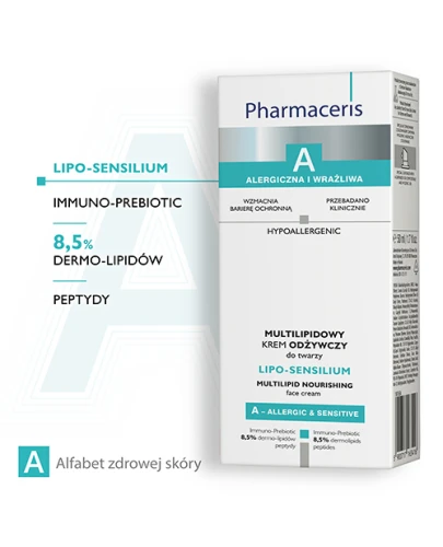 Pharmaceris A Lipo-Sensilium, multilipidowy krem odżywczy, 50 ml - Lipidowy krem do cery nadwrażliwej i skłonnej do alergii. - 1