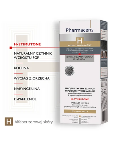 Pharmaceris H Stimutone, szampon spowalniający proces siwienia, 250 ml - Do włosów z tendencją do wypadania, łysienia oraz siwienia - 1