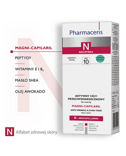 Pharmaceris N Magni-Capilaril SPF 10, krem do twarzy, 50 ml - Aktywny, przeciwzmarszczkowy do cery naczynkowej - 1