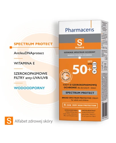 Pharmaceris S Spectrum Protect,  krem o szerokopasmowej ochronie SPF 50+, 50 ml - Dla dorosłych i dzieci, do twarzy i okolic oczu - 1