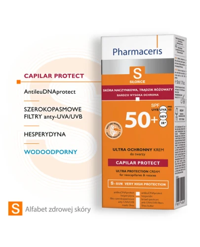 Pharmaceris S Capilar Protect, ultra ochronny krem SPF 50+, 50 ml  - Do skóry naczynkowej i z trądzikiem różowatym - 1