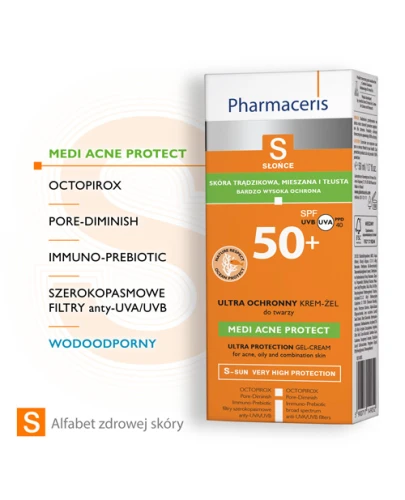 Pharmaceris S Medi Acne Protect SPF 50+, 50 ml - Ultra ochronny krem do twarzy i okolic oczu dla skóry trądzikowej, mieszanej i tłustej - 1