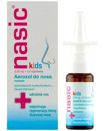 Nasic Kids (0,05 mg + 5,0 mg)/dawkę, aerozol do nosa 10 ml - Roztwór do nosa z ksylometazoliną i deksopantenolem. - 1