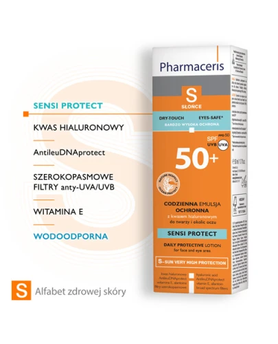 Pharmaceris S Sensi Protect SPF 50+, 50 ml - Codzienna emulsja ochronna z kwasem hialuronowym do twarzy i okolic oczu - 1