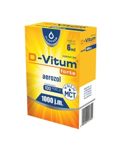 D-Vitum forte aerozol 1000 j.m., 6 ml - Suplement diety z witaminą D3 zawieszoną w oleju MCT. - 1