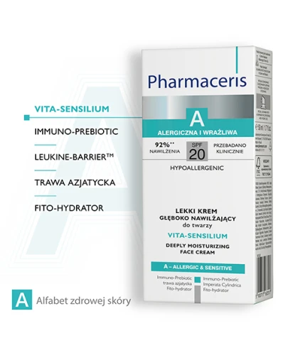 Pharmaceris A Vita-Sensilium SPF 20,  lekki krem nawilżający do twarzy, 50 ml - Do codziennej pielęgnacji skóry nadwrażliwej - 1