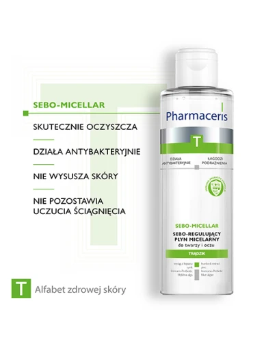 Pharmaceris T Sebo-Micellar, sebo-regulujący płyn micelarny do twarzy i oczu, 200 ml - Płyn do demakijażu do cery tłustej i trądzikowej - 2