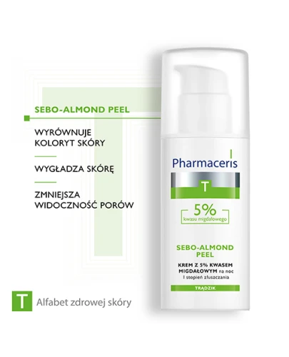 Pharmaceris T Sebo-Almond Peel 5%, I stopień złuszczania, 50 ml - Krem na noc z 5% kwasem migdałowym - 2