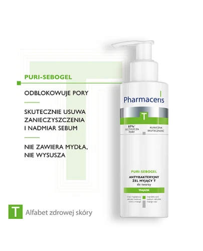 Pharmaceris T Puri-Sebogel, antybakteryjny żel myjący do twarzy, 190 ml - Do codziennego oczyszczania skóry trądzikowej, skłonnej do powstawania zaskórników - 2