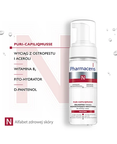 Pharmaceris N Puri-Capiliqmusse, delikatna pianka do mycia twarzy i oczu, 150 ml - Oczyszcza, wzmacniająca naczynka  - 1