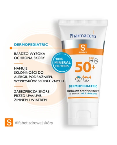 Pharmaceris S  Dermopediatric, krem ochronny do twarzy SPF 50 +, 50 ml - Oparty na filtrach mineralnych dla dzieci od 1. dnia życia - 2