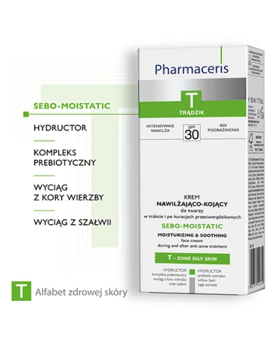 Pharmaceris T Sebo-Moistatic SPF 30,  krem nawilżająco-kojący do twarzy, 50 ml - Po kuracjach przeciwtrądzikowych - 1