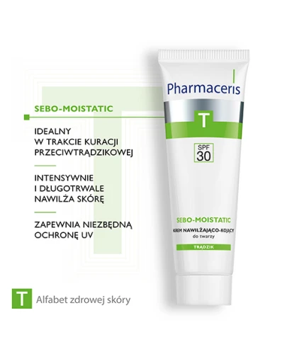 Pharmaceris T Sebo-Moistatic SPF 30,  krem nawilżająco-kojący do twarzy, 50 ml - Po kuracjach przeciwtrądzikowych - 2