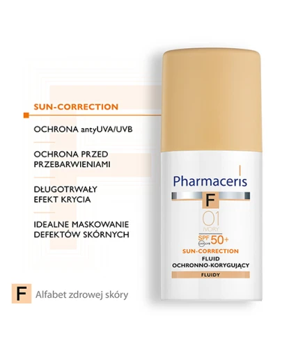 Pharmaceris F Sun-Correction Ivory 01, 30 ml - Fluid ochronno-korygujący z filtrem SPF 50+ - 2