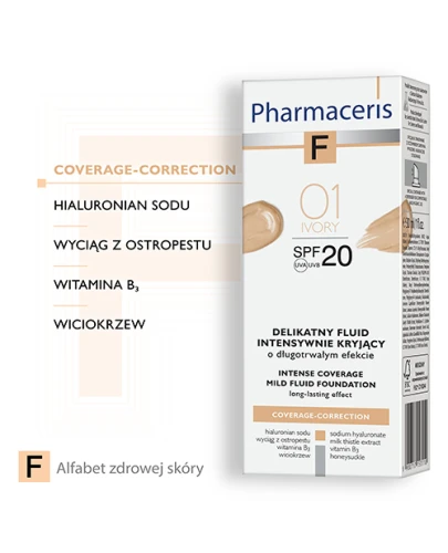 Pharmaceris F Coverage-Correction Ivory 01, SPF 20, 30 ml - Delikatny fluid intensywnie kryjący - 1