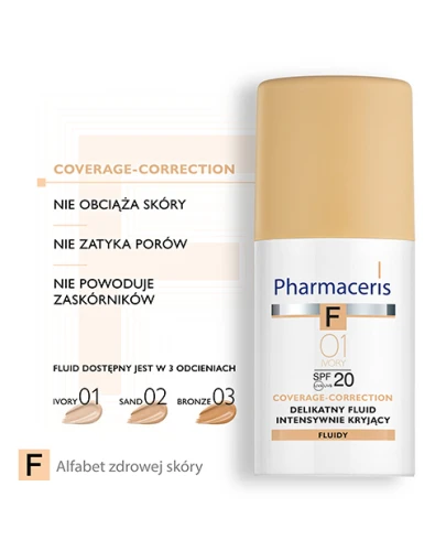 Pharmaceris F Coverage-Correction Ivory 01, SPF 20, 30 ml - Delikatny fluid intensywnie kryjący - 3