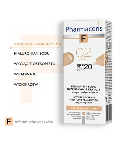 Pharmaceris F Coverage-Correction Sand 02, SPF 20, 30 ml - Delikatny fluid intensywnie kryjący - 1