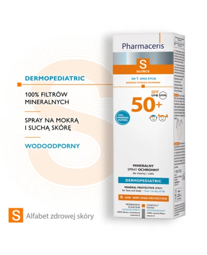 Pharmaceris S, spray mineralny do twarzy i ciała SPF 50+, 100 ml - Z wysoką ochrona przeciwsłoneczną dla dzieci od 1. dnia życia - 1