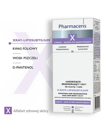 Pharmaceris X Xray-Liposubtilium, łagodząco-regenerujący krem do twarzy i ciała, 75 ml - Nawilżający i natłuszczający krem do skóry po radioterapii. - 1