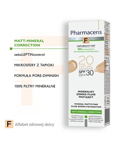 Pharmaceris F Matt-Mineral-Correction Natural 20, SPF 30, 30 ml -   Mineralny dermo-fluid matujący - 1