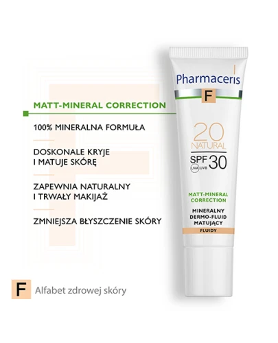 Pharmaceris F Matt-Mineral-Correction Natural 20, SPF 30, 30 ml -   Mineralny dermo-fluid matujący - 2