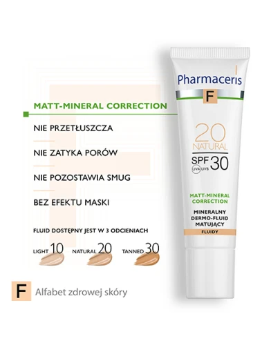 Pharmaceris F Matt-Mineral-Correction Natural 20, SPF 30, 30 ml -   Mineralny dermo-fluid matujący - 3