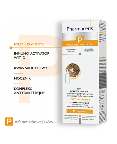 Pharmaceris P Ichtilix Forte, płyn keratolityczny do owłosionej skóry głowy i ciała, 125 ml - Zmniejsza łuskę, zmiękcza i wygładza strukturę skóry - 1