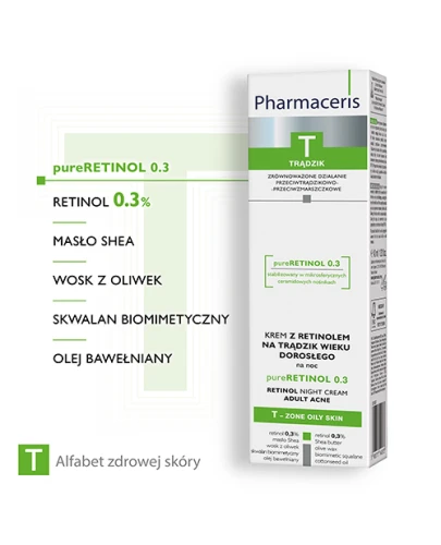 Pharmaceris T pure-RETINOL 0.3,  krem na noc, 40 ml - Z retinolem,  na trądzik wieku dorosłego - 1