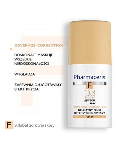 Pharmaceris F Coverage-Correction Bronze 03, SPF 20, 30 ml - Delikatny fluid intensywnie kryjący - 2