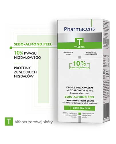 Pharmaceris T Sebo-Almond Peel 10%, II stopień złuszczania, 50 ml - Krem na noc z 10% kwasem migdałowym - 1