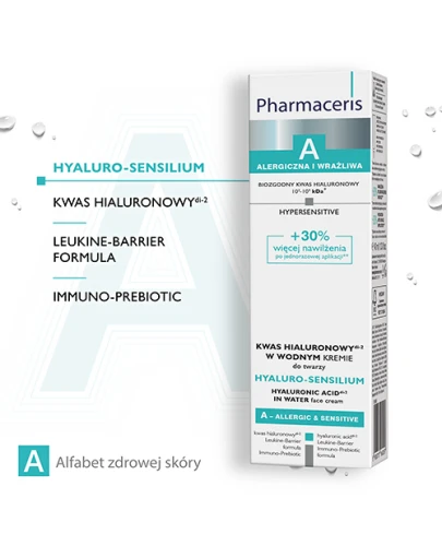 Pharmaceris A Hyaluro-Sensilium, wodny krem do twarzy, 40 ml - Kwas hialuronowy w kremie, nawilża i odbudowuje barierę skórną - 1