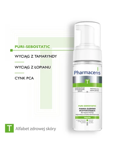 Pharmaceris T Puri-Sebostatic, pianka głęboko oczyszczająca do mycia twarzy, 150 ml - Do mycia cery trądzikowej, zmniejsza wydzielanie sebum, nawilża - 1