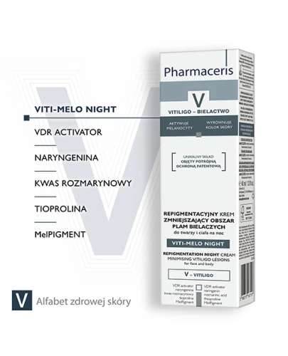 Pharmaceris Viti-Melo Night, krem 40ml - Do skóry z problemem bielactwa i zmianami depigmentacyjnymi, wyrównuje koloryt skóry  - 1