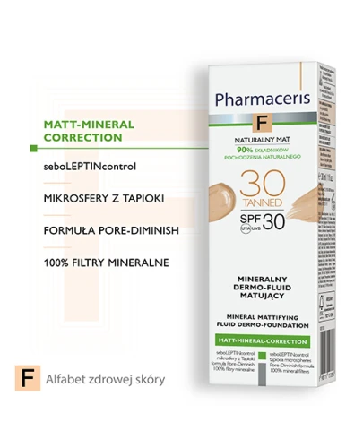 Pharmaceris F Matt-Mineral-Correction Tanned 30, SPF 30, 30 ml -   Mineralny dermo-fluid matujący - 1