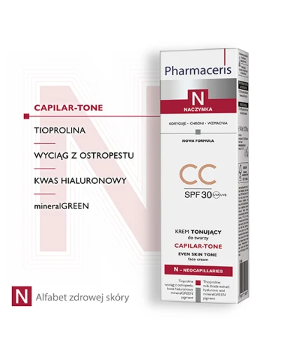 Pharmaceris N Capilar-Tone CC SPF 30, krem tonujący, 40 ml - Z zielonym pigmentem na popękane naczynka - 1