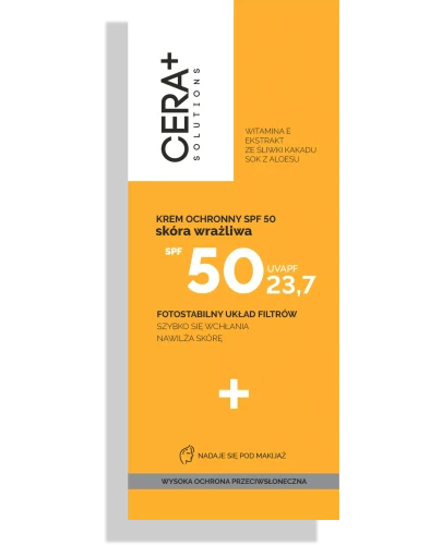 Cera+ Solutions SPF 50, krem ochronny, 50 ml - Krem ochronny do skóry wrażliwej z ochroną przed działaniem promieniowania UVA i UVB - 1