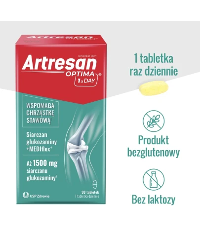 Artresan Optima 1 a Day tabletki, 30 sztuk - Z formułą MEDIflex oraz 1500 mg siarczanu glukozaminy w jednej tabletce - 1