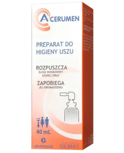 A-Cerumen spray, 40 ml - Wyrób medyczny z substancjami powierzchniowo czynnymi, nawilża i rozpuszcza korki woskowinowe.