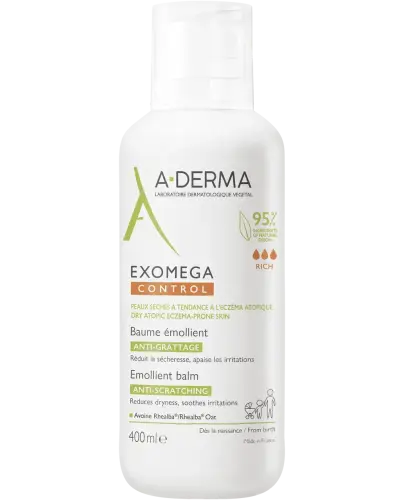 A-Derma Exomega Control Balsam emolient, 400 ml - Zmniejsza suchość skóry, wzmacnia barierę skórną i pomaga przywrócić równowagę mikrobiomu.