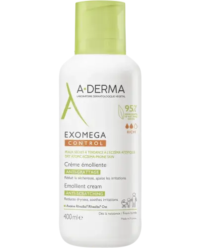 A-Derma Exomega Control Krem emolient, 400 ml - Naturalna, bezzapachowa pielęgnacja o potrójnym działaniu łagodzącym, którą można stosować już od urodzenia.