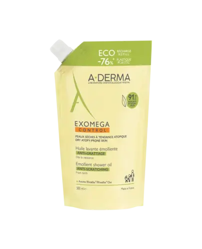 A-Derma Exomega Control Eco Olejek emolient pod prysznic, 500 ml - Olejek emolient pod prysznic przeciw drapaniu, ekouzupełnienie