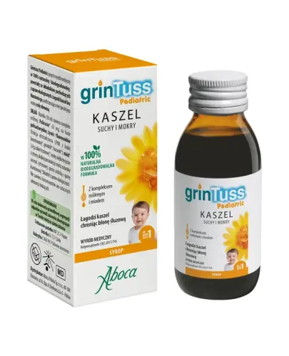 Aboca GrinTuss Pediatric syrop, 180g - Z babką lancetowatą, miodem i kocanką na suchy i mokry kaszel